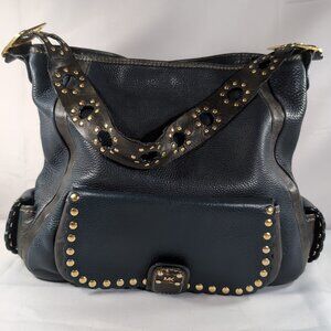 MK Michael Kors Leather Purse Studs Y2K Blue Gray Shoulder Bag Grained Satchel